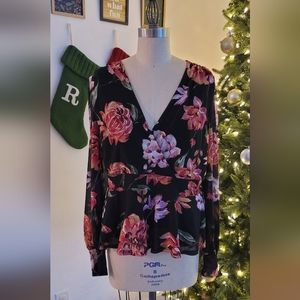 Black Floral peplum blouse